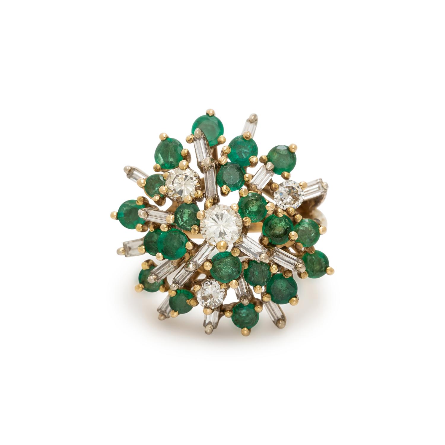 EMERALD AND DIAMOND CLUSTER RING