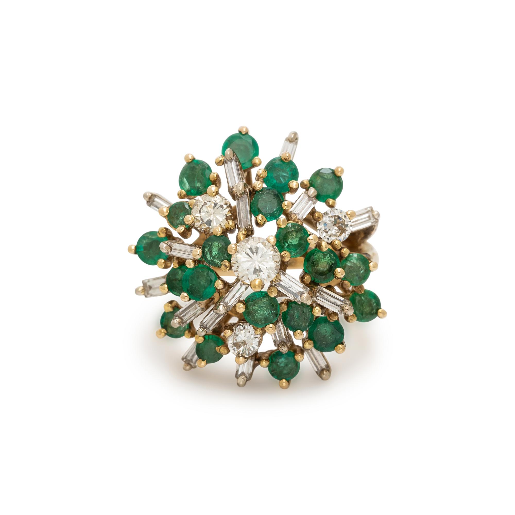 EMERALD AND DIAMOND CLUSTER RING