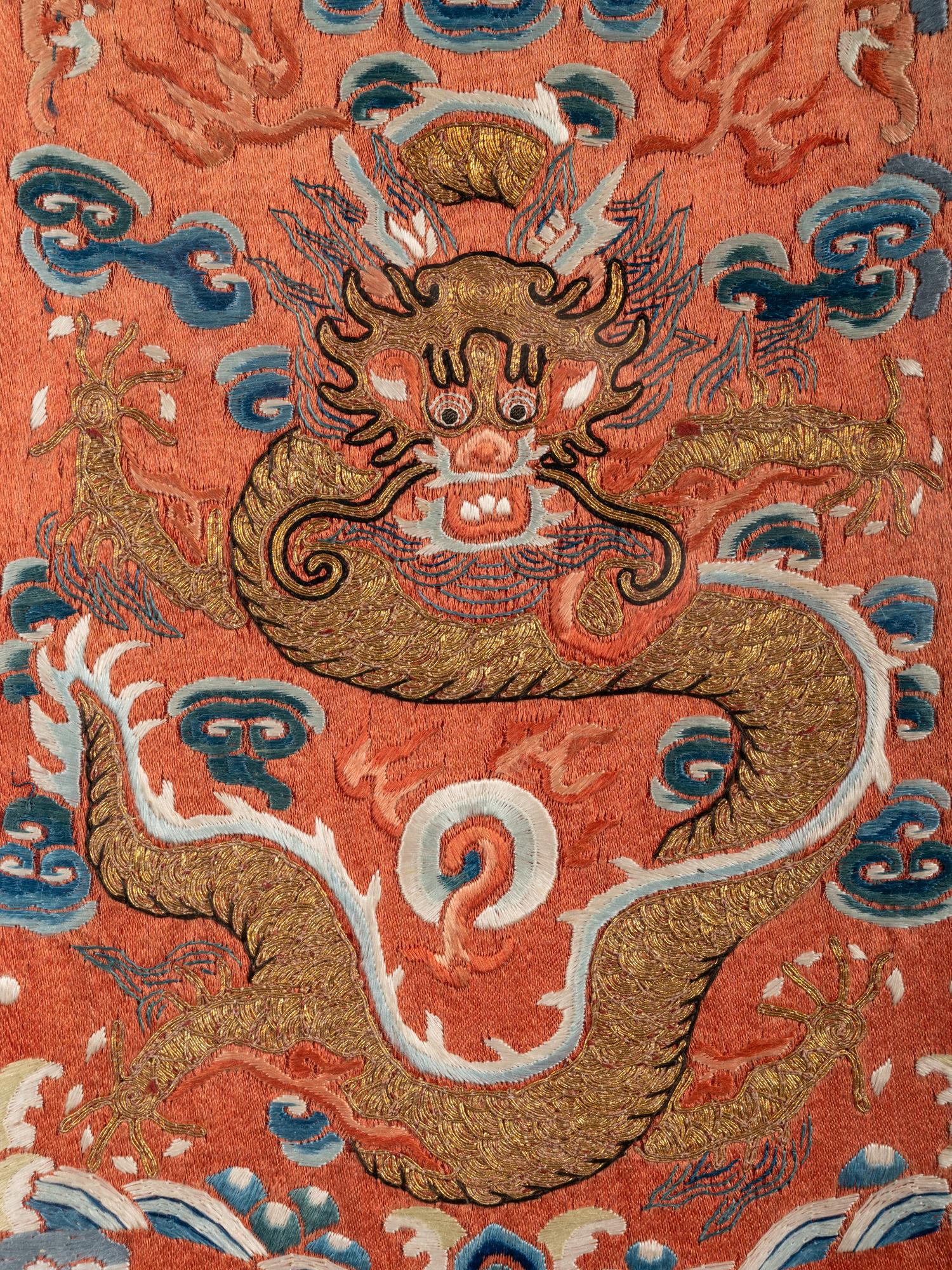 Two Chinese Embroidered Silk 'Dragon' Panels