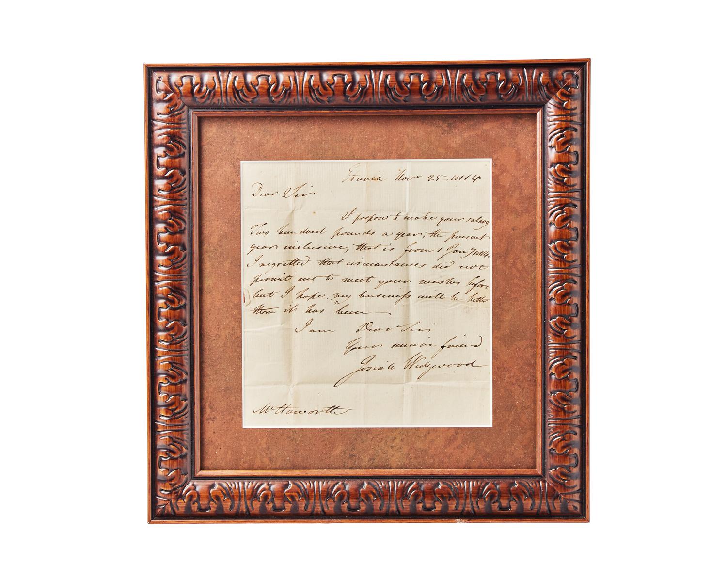 An Framed and Signed Letter From Josiah Wedgwood II