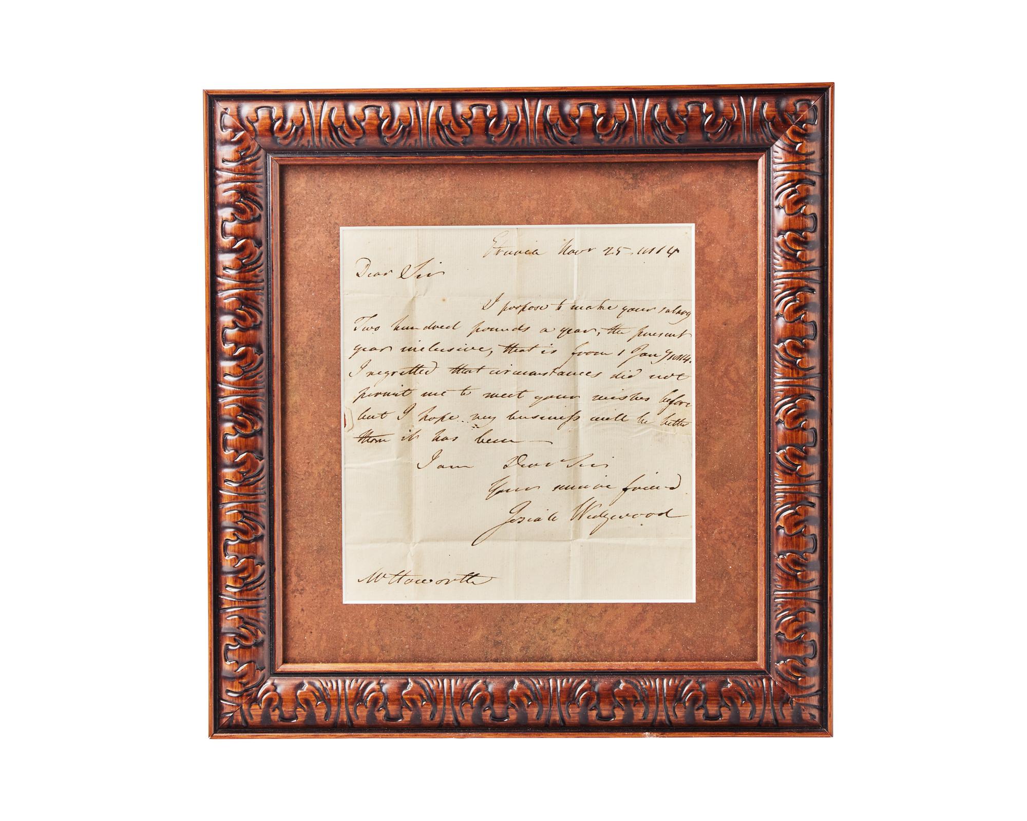An Framed and Signed Letter From Josiah Wedgwood II