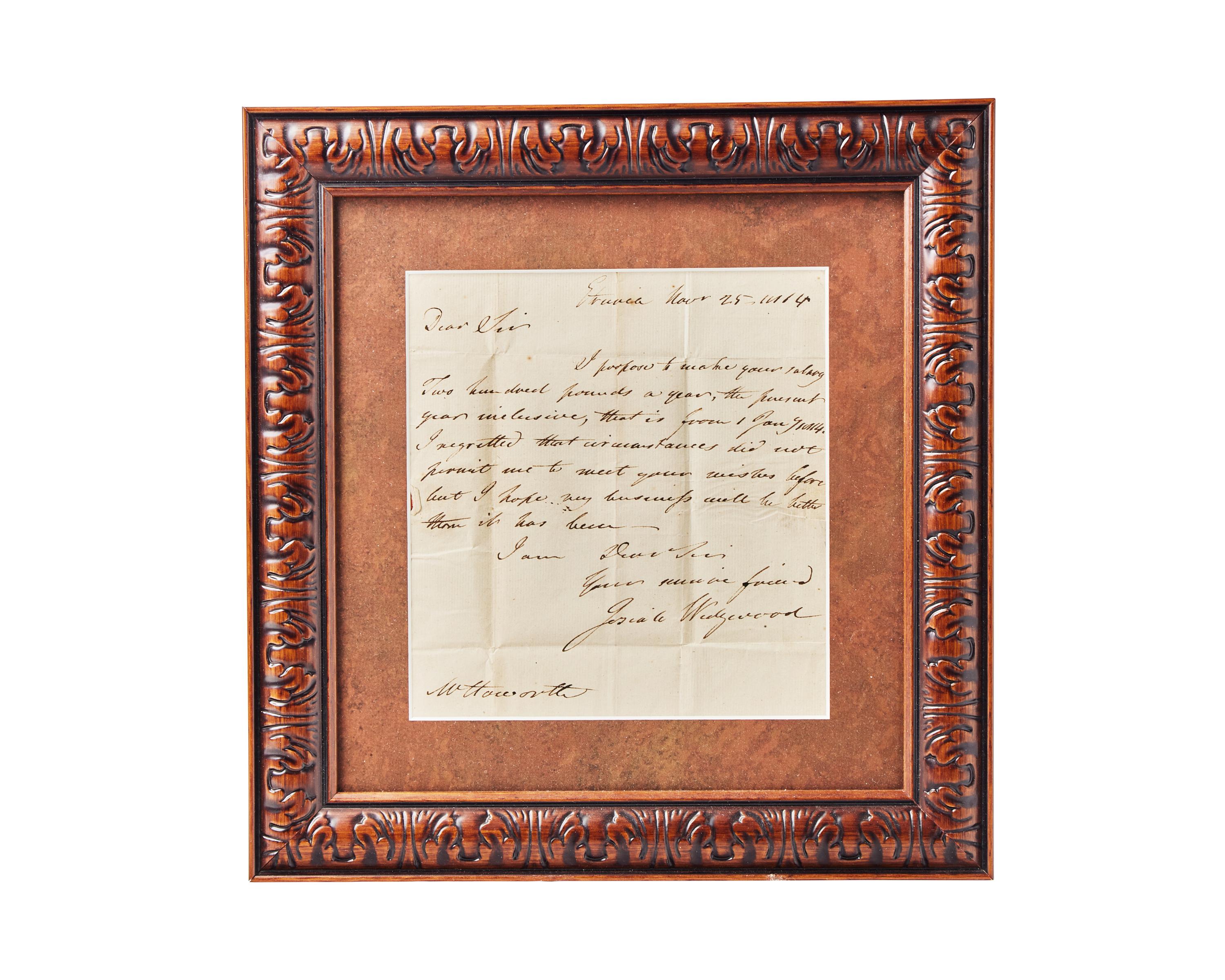 An Framed and Signed Letter From Josiah Wedgwood II