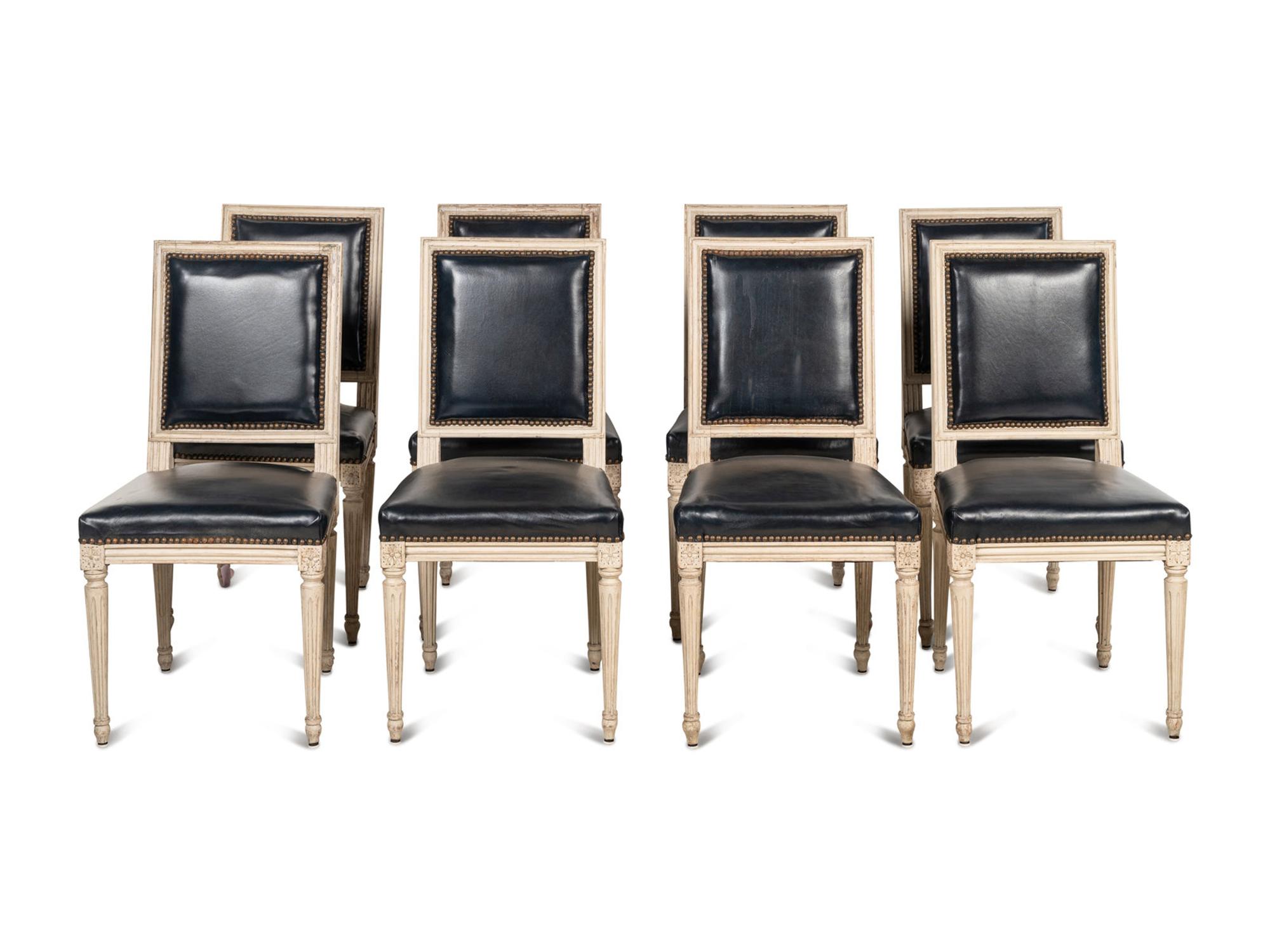 A Set of Eight Louis XVI Style Painted Dining Chairs
