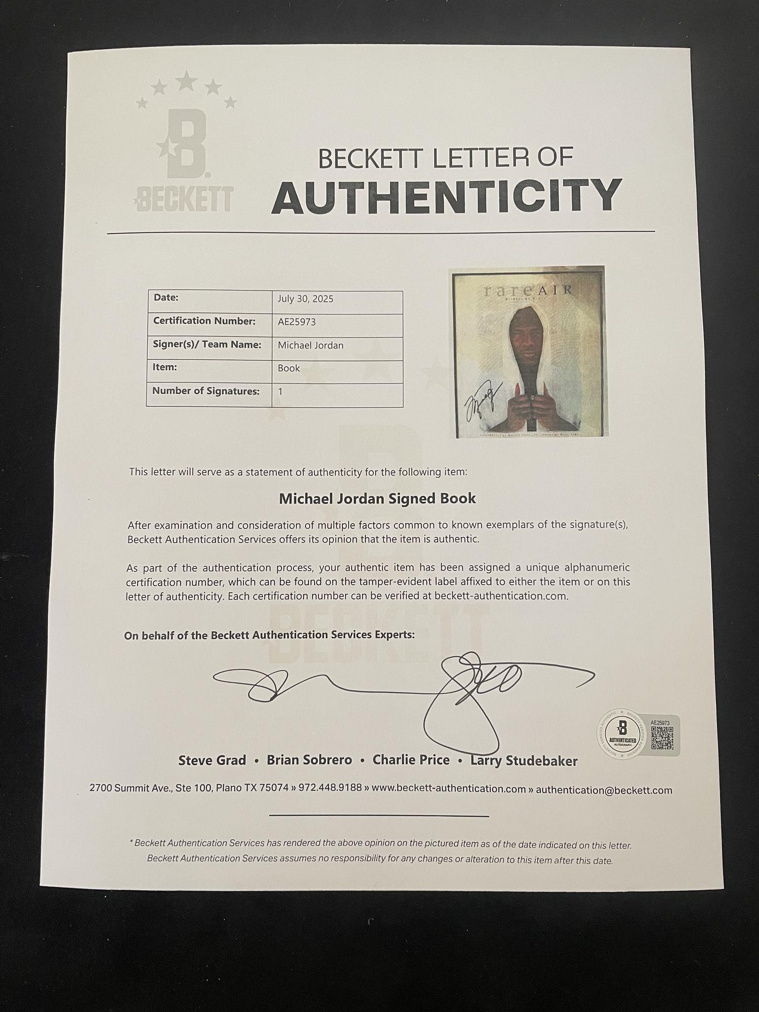 A Michael Jordan Signed Autograph Rare Air Book (Beckett Authentication Services Letter)