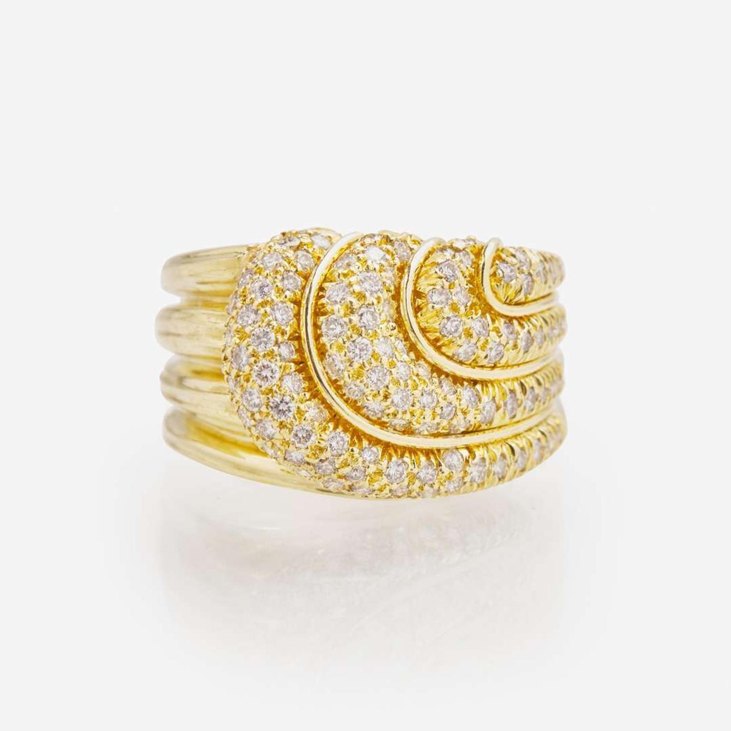 An 18K Yellow Gold and Pavé Diamond Ring by Henry Dunay