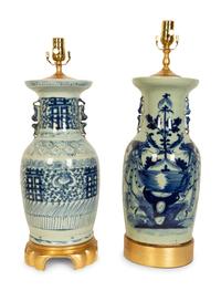 Two Chinese Export Porcelain Vases Mounted as Lamps