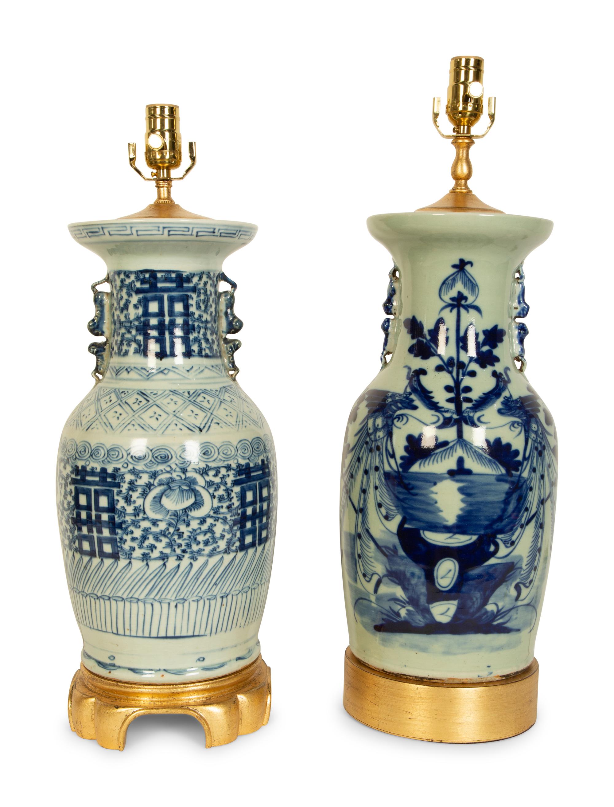 Two Chinese Export Porcelain Vases Mounted as Lamps