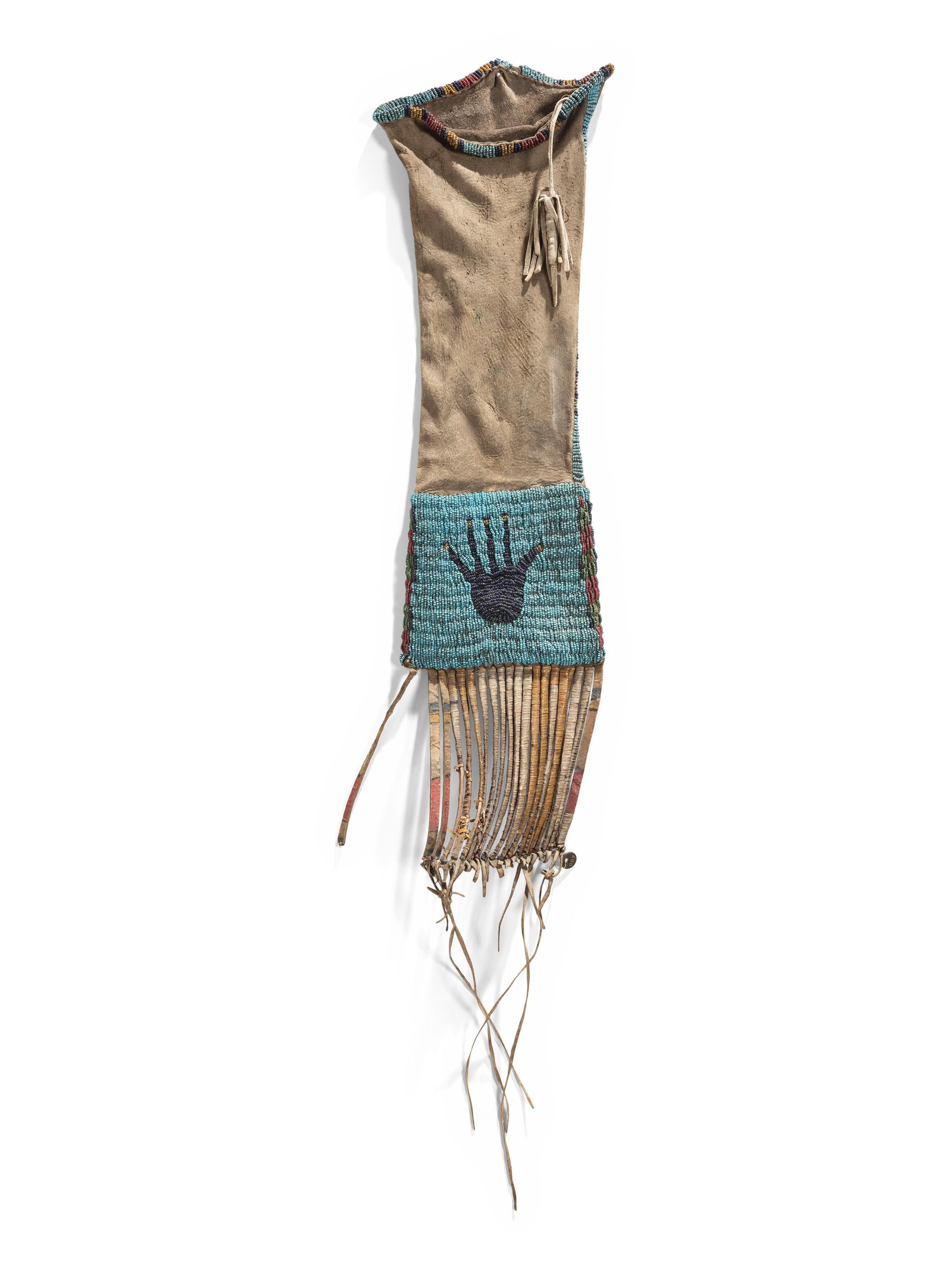 Northern Sioux Beaded Hide Tobacco Bag, with Hand Imagery