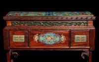 A Small Chinese Cloisonné Enamel Inset Hongmu Stand, Early 19th Century 清中期 紅木嵌掐絲琺琅供桌式帶屜座