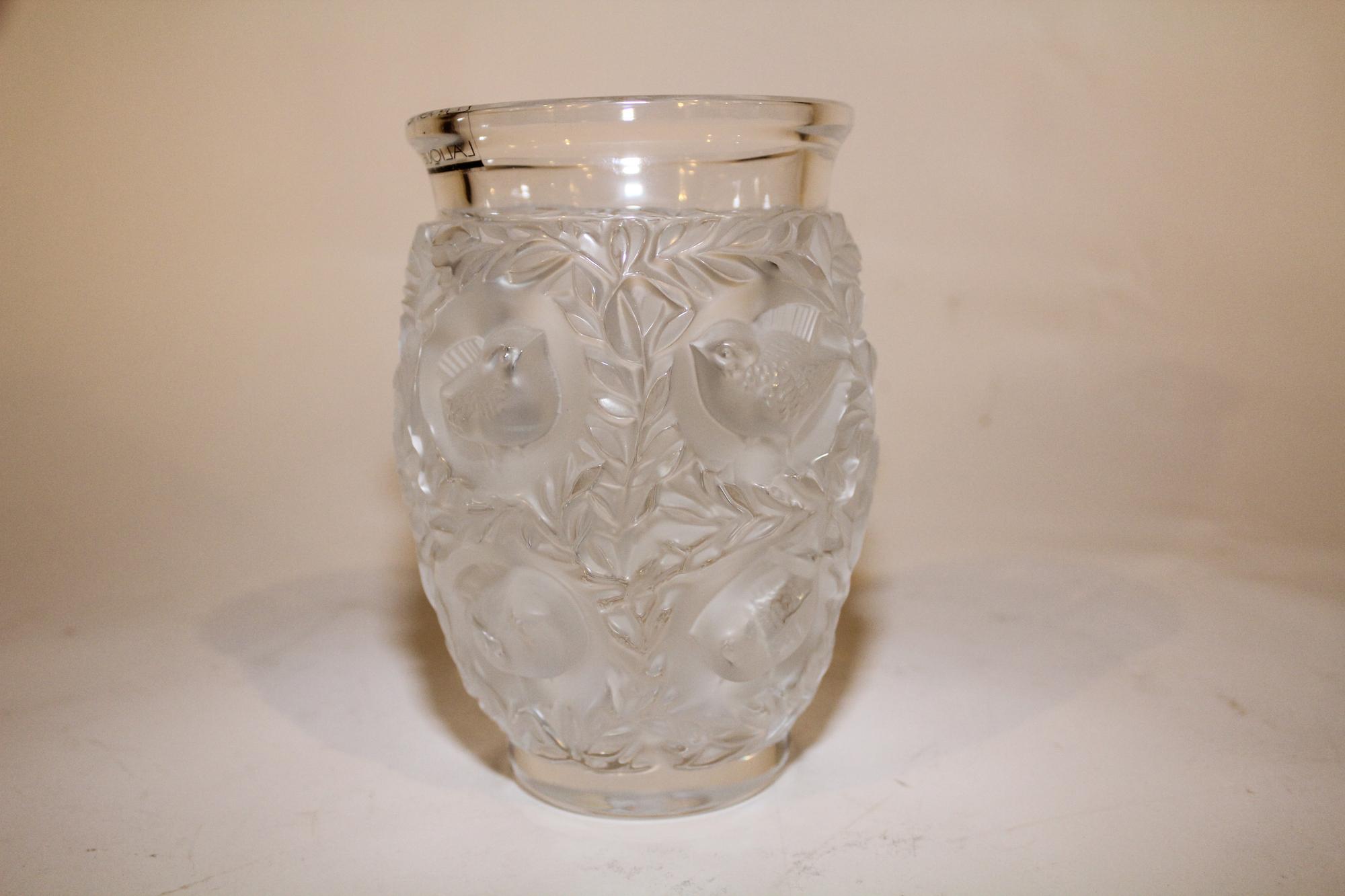 A Lalique Molded and Frosted Glass Vase Height 6 3/4 inches. — SECOND HALF 20TH CENTURY