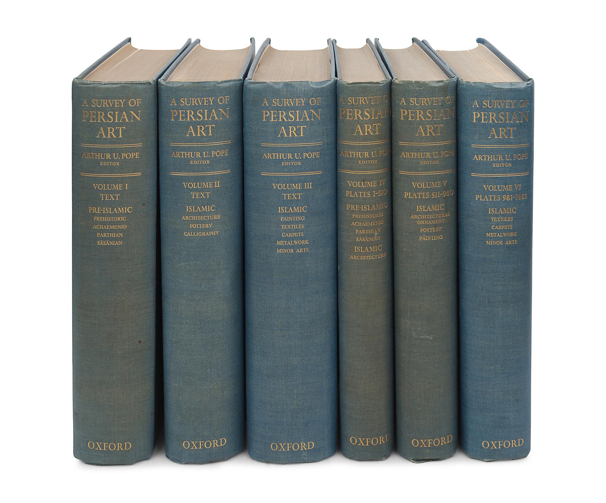 [MIDDLE EASTERN ART]. POPE, Arthur U. (1881-1969) and ACKERMANN, Phyllis (1893-1977), editors. A Survey of Persian Art from Prehistoric Times to the Present. London and New York: Oxford University Press, 1938-1939.