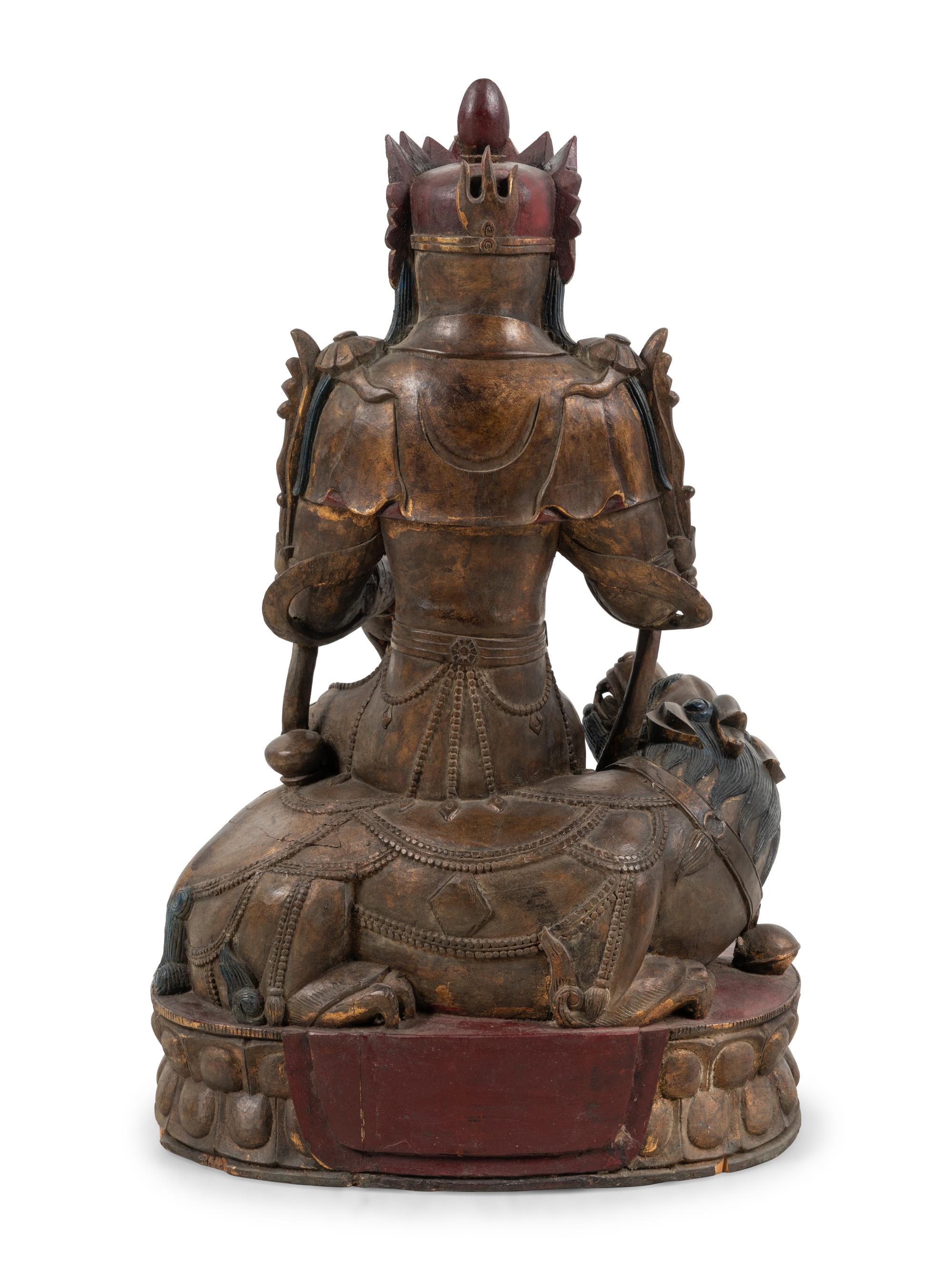 A Large Chinese Export Carved Wood Figure of a Bodhisattva
