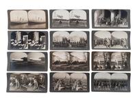 [EARLY PHOTOGRAPHY]. Collection of stereoviews by Keystone and Underwood, several in wooden box.