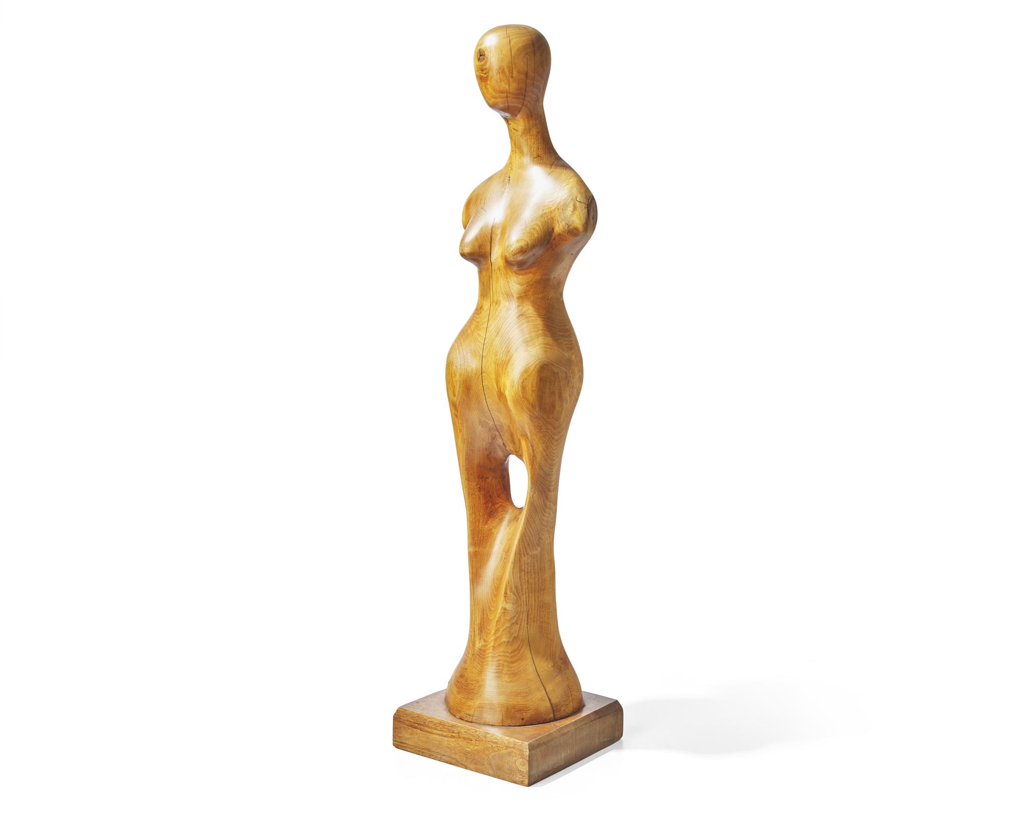 Tom Bazis (b. 1943), A wood carving of a female figure