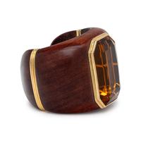 CITRINE AND WOOD HINGED CUFF BRACELET