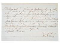 [SLAVERY & ABOLITION]. Manuscript bill of sale for the enslaved woman "Nancy." Tensaw, Baldwin County, AL, 1 April 1862.