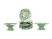 A Bordallo Pinheiro Basket Weave Green Dinner Service