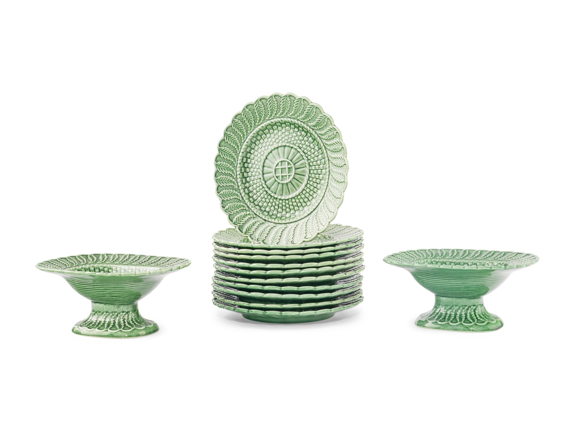 A Bordallo Pinheiro Basket Weave Green Dinner Service