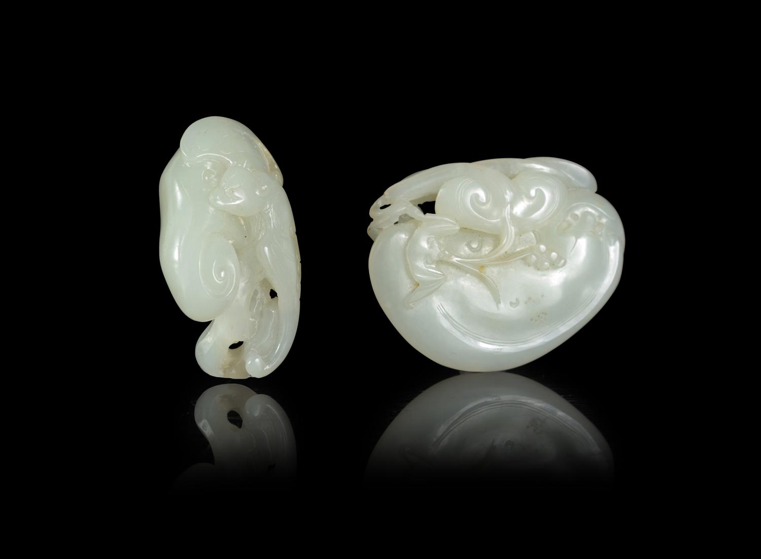 Two Pale Celadon Jade 'Lingzhi' Groups
