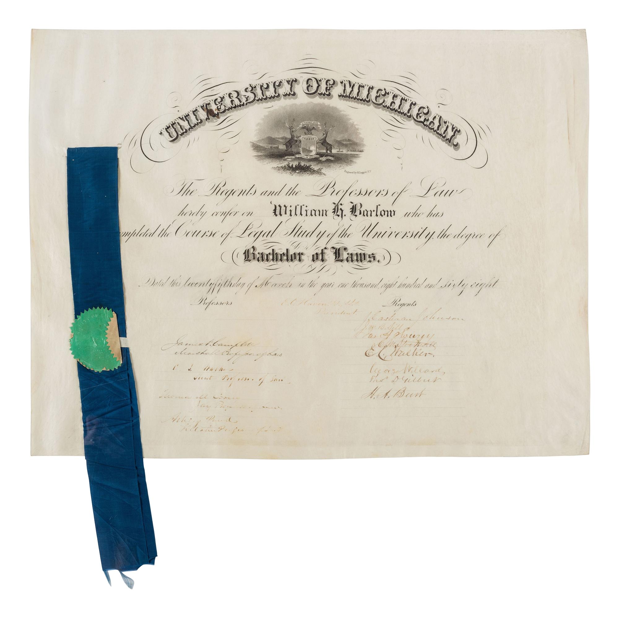 [CIVIL WAR - POLITICS]. A group of 5 documents identified to William Barlow incl. appointments signed by Andrew JOHNSON and Ulysses S. GRANT.