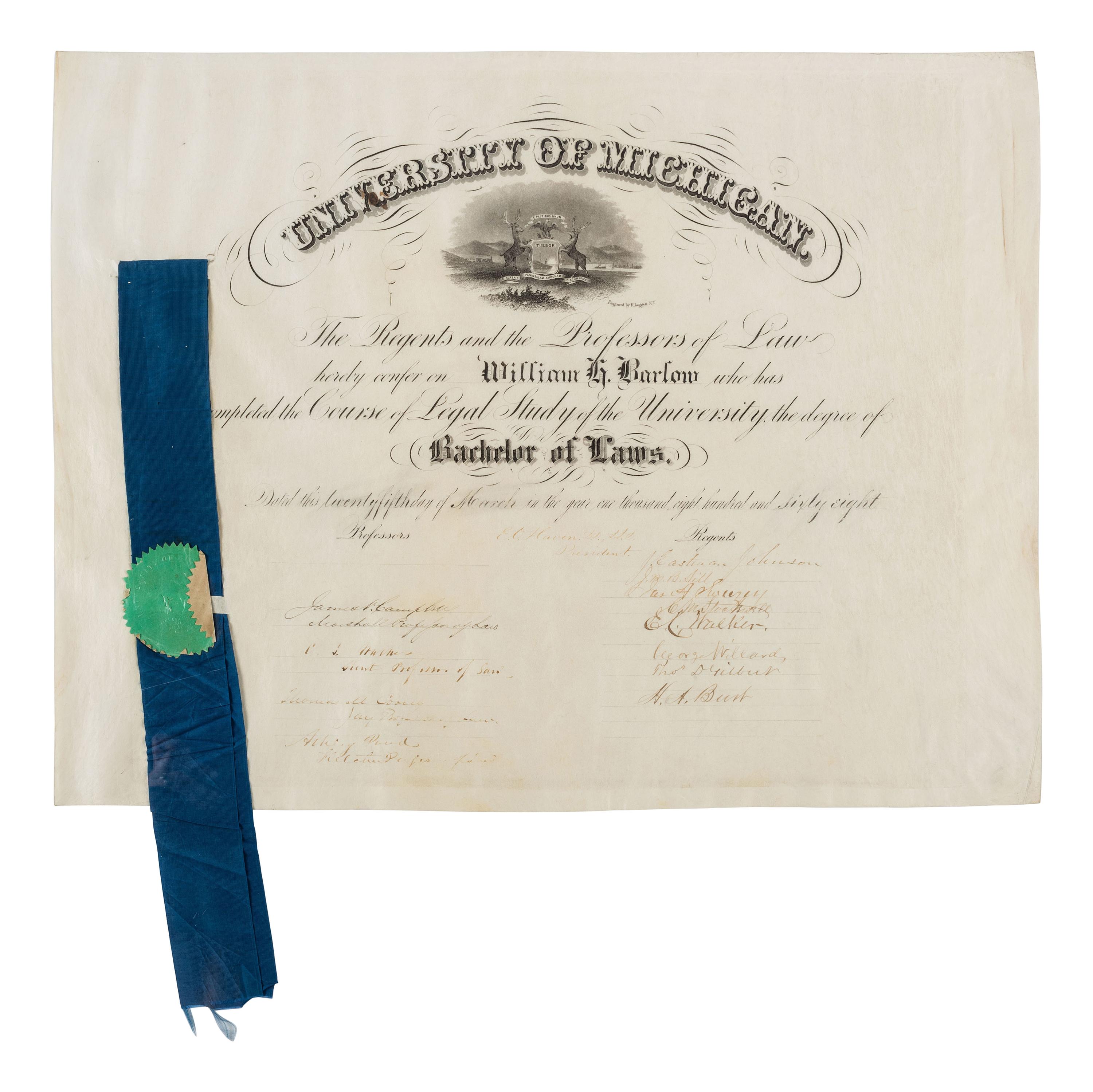 [CIVIL WAR - POLITICS]. A group of 5 documents identified to William Barlow incl. appointments signed by Andrew JOHNSON and Ulysses S. GRANT.
