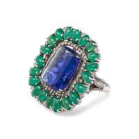 TANZANITE, EMERALD AND DIAMOND RING