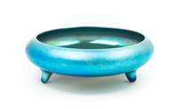 Steuben, EARLY 20TH CENTURY, a blue Aurene glass footed centerpiece bowl