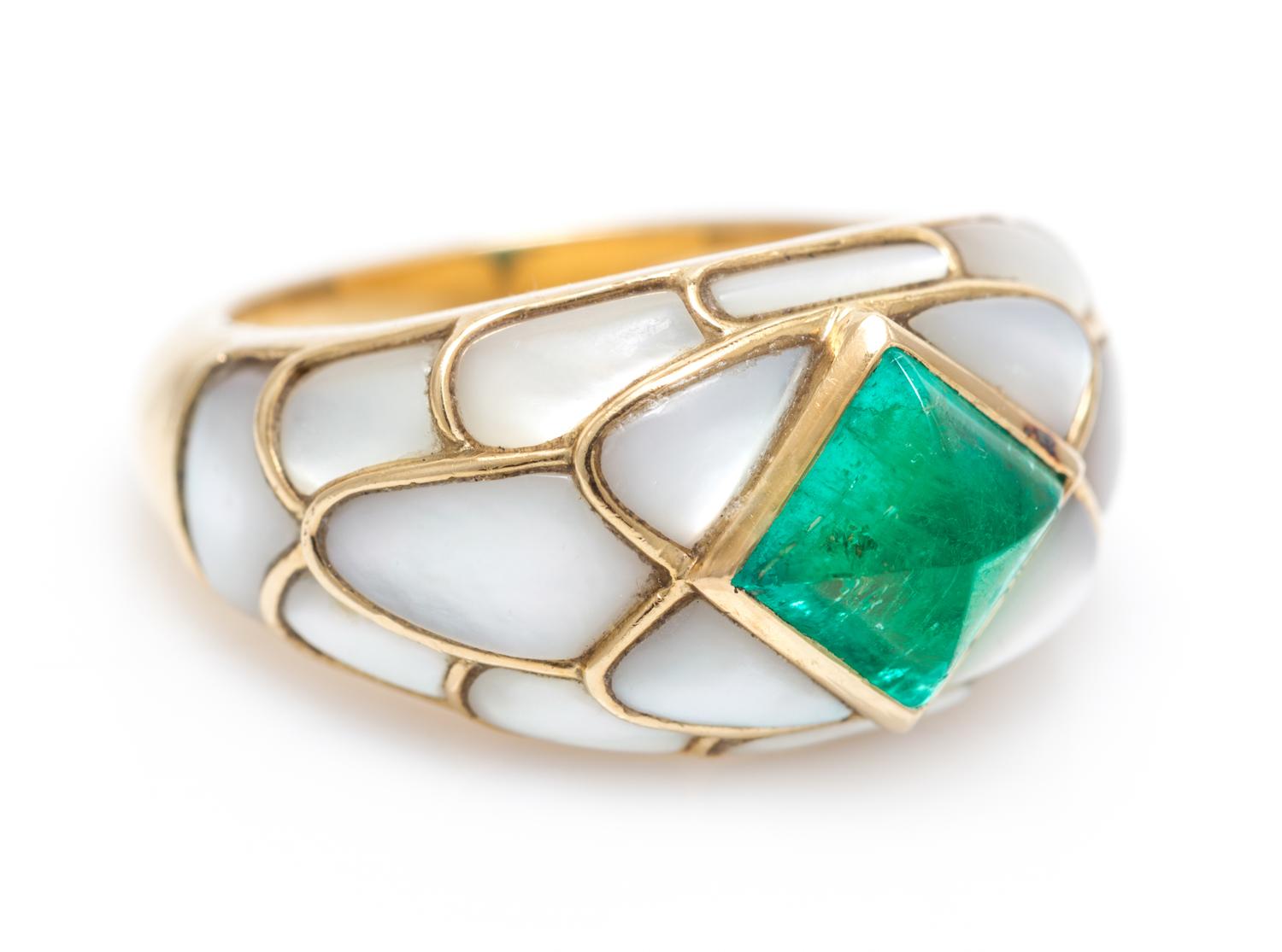An 18 Karat Yellow Gold, Emerald and Mother-of-Pearl Ring, French, 9.00 dwts.