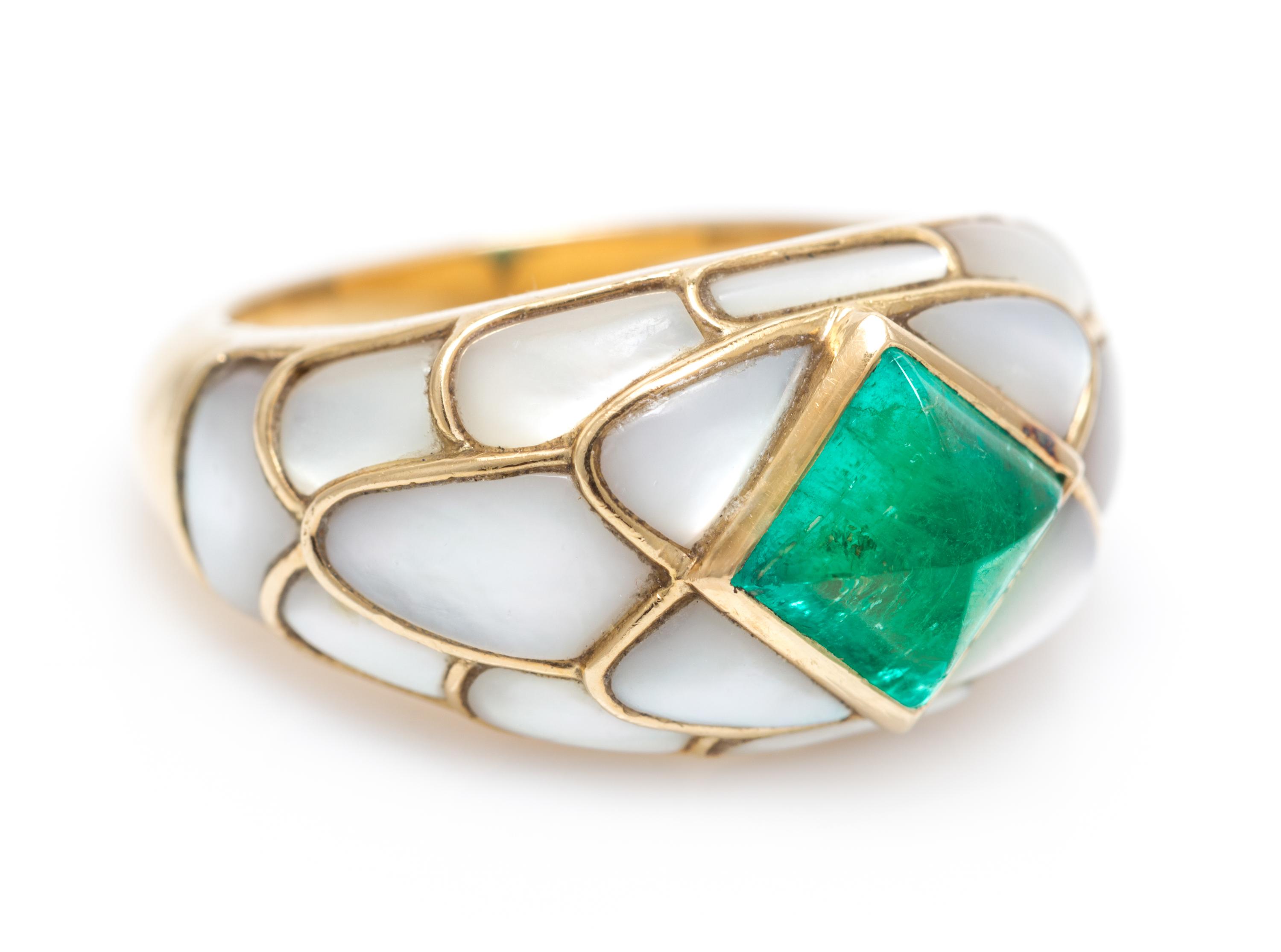 An 18 Karat Yellow Gold, Emerald and Mother-of-Pearl Ring, French, 9.00 dwts.