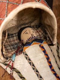 Apache Beaded Hide Cradle, with Doll
