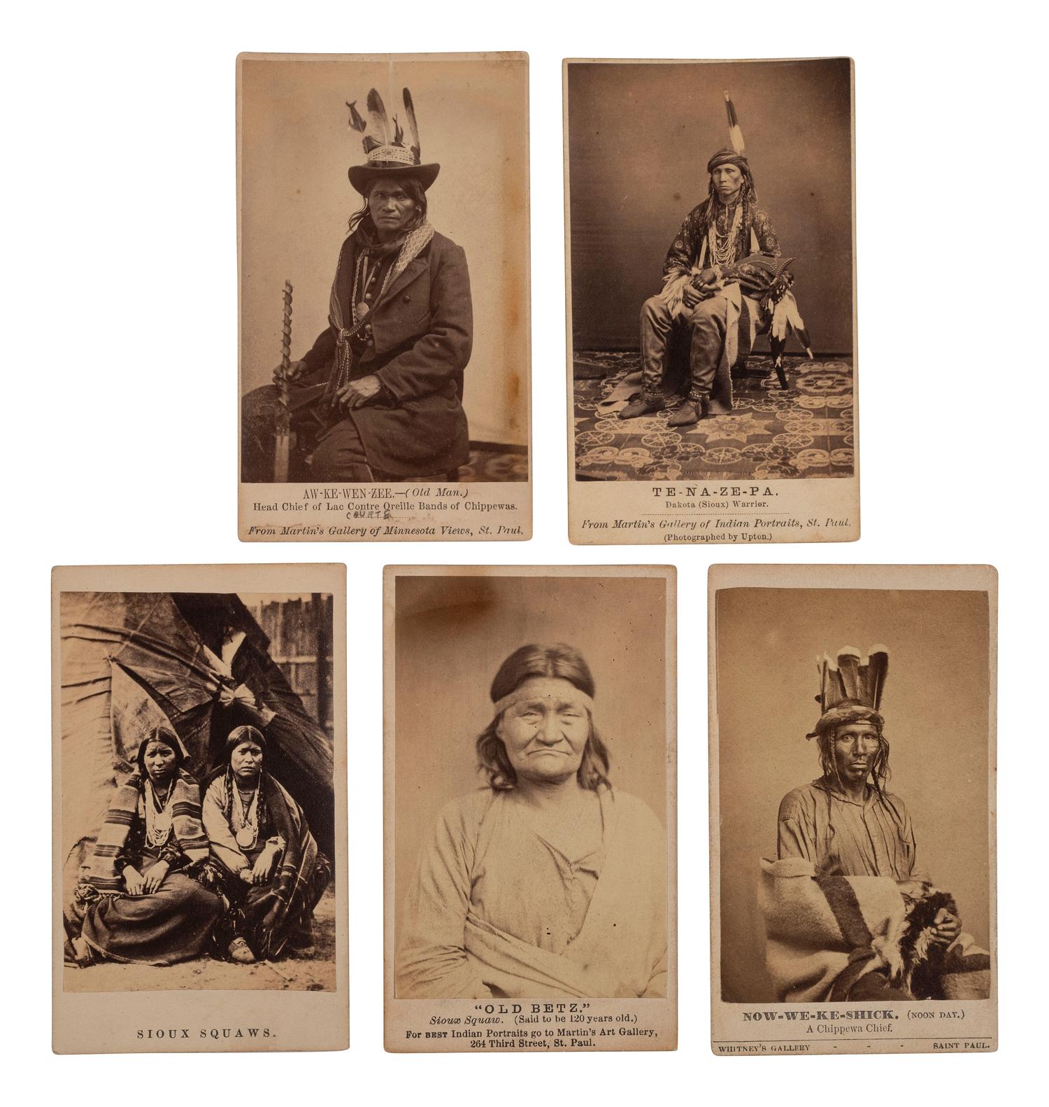 [NATIVE AMERICANS]. A group of 5 CDVs of Native American subjects involved in the Sioux Uprising in 1862. [St. Paul, MN].