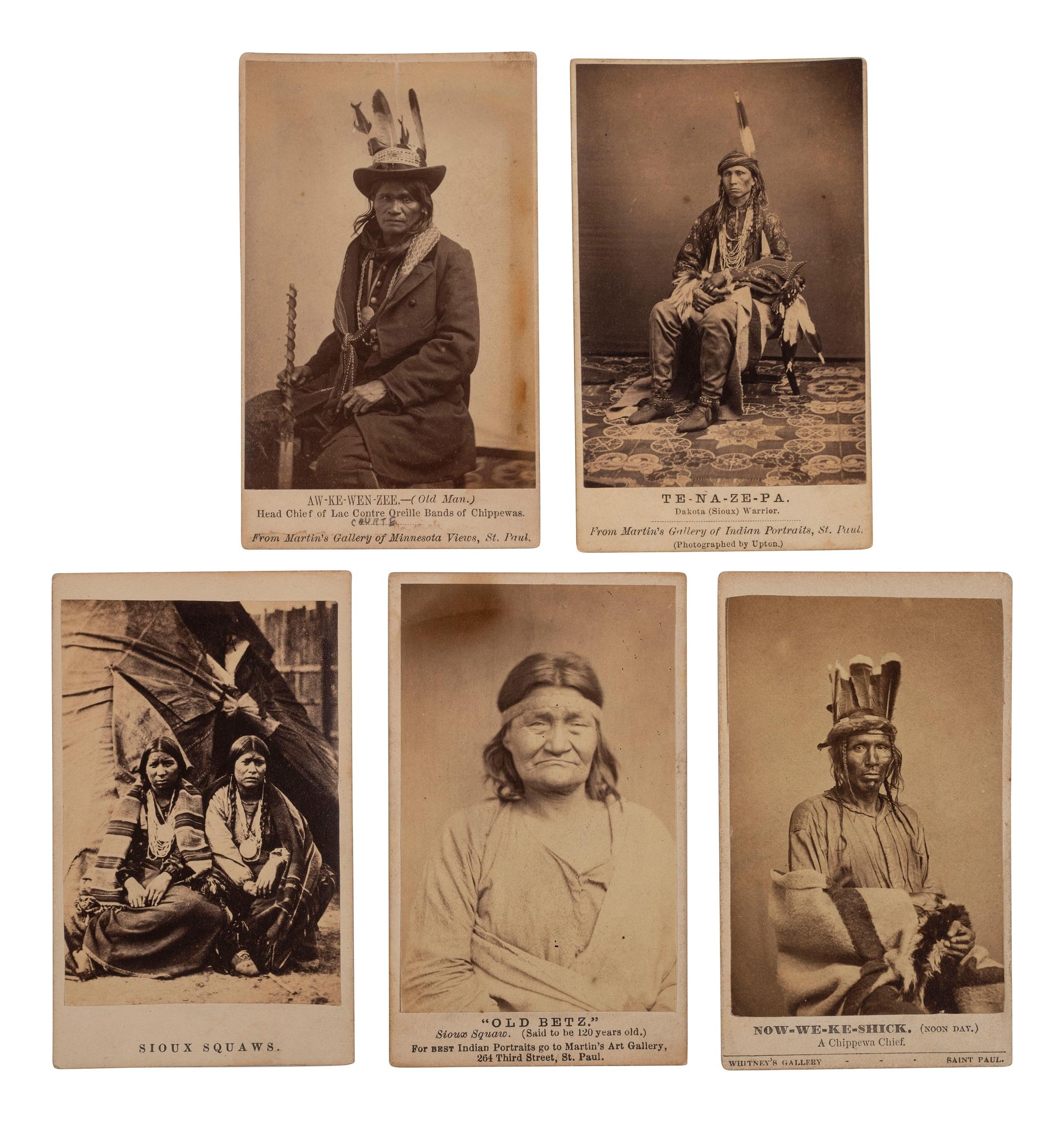 [NATIVE AMERICANS]. A group of 5 CDVs of Native American subjects involved in the Sioux Uprising in 1862. [St. Paul, MN].