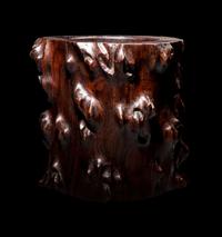A Chinese Tree Trunk-Form Hardwood Brushpot