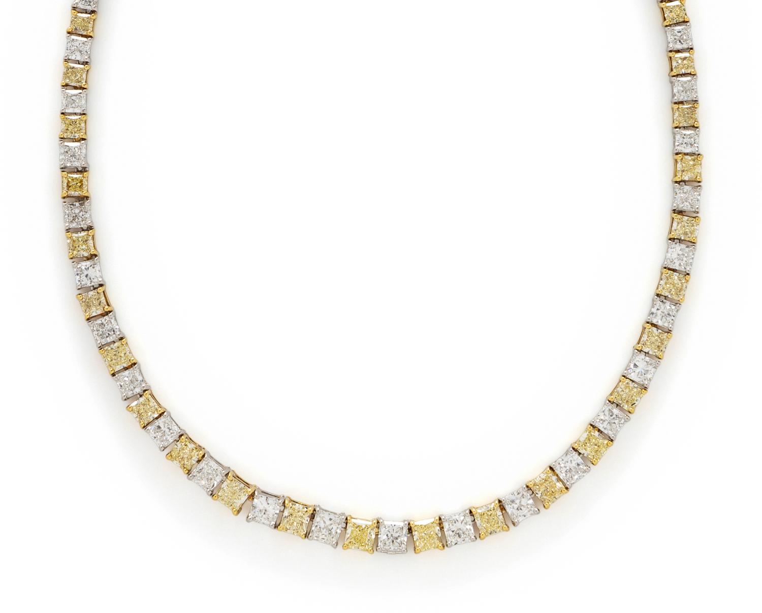 FANCY YELLOW, LIGHT YELLOW, COLORED DIAMOND AND DIAMOND LINE NECKLACE