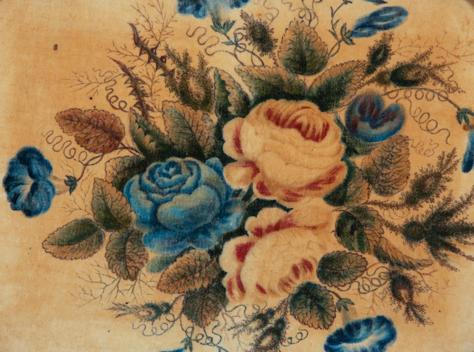 A Pair of Victorian Painted Velvet Floral Still Lifes