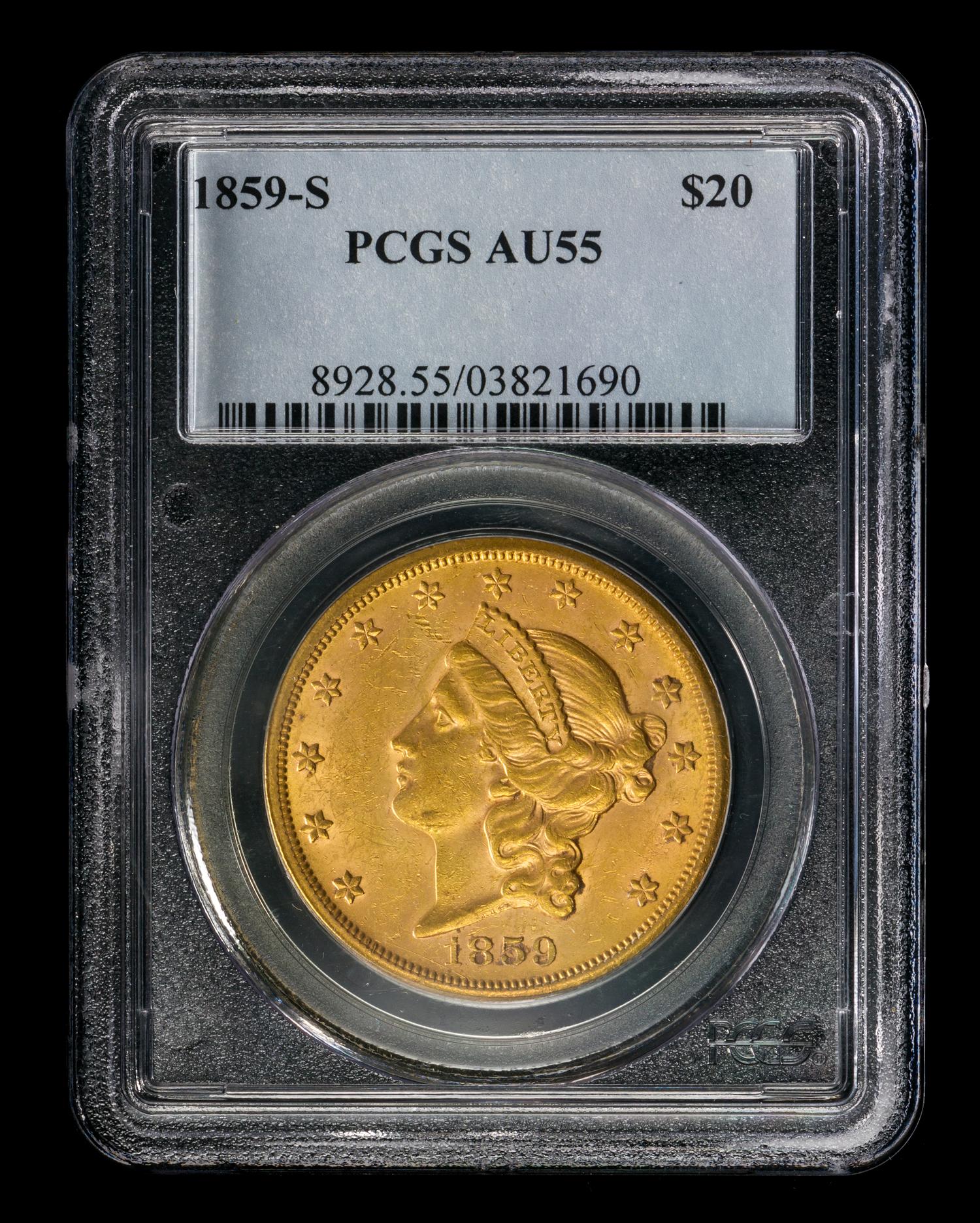 A United States 1859-S Liberty Head $20 Gold Coin