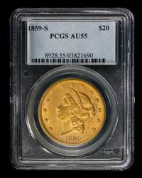 A United States 1859-S Liberty Head $20 Gold Coin