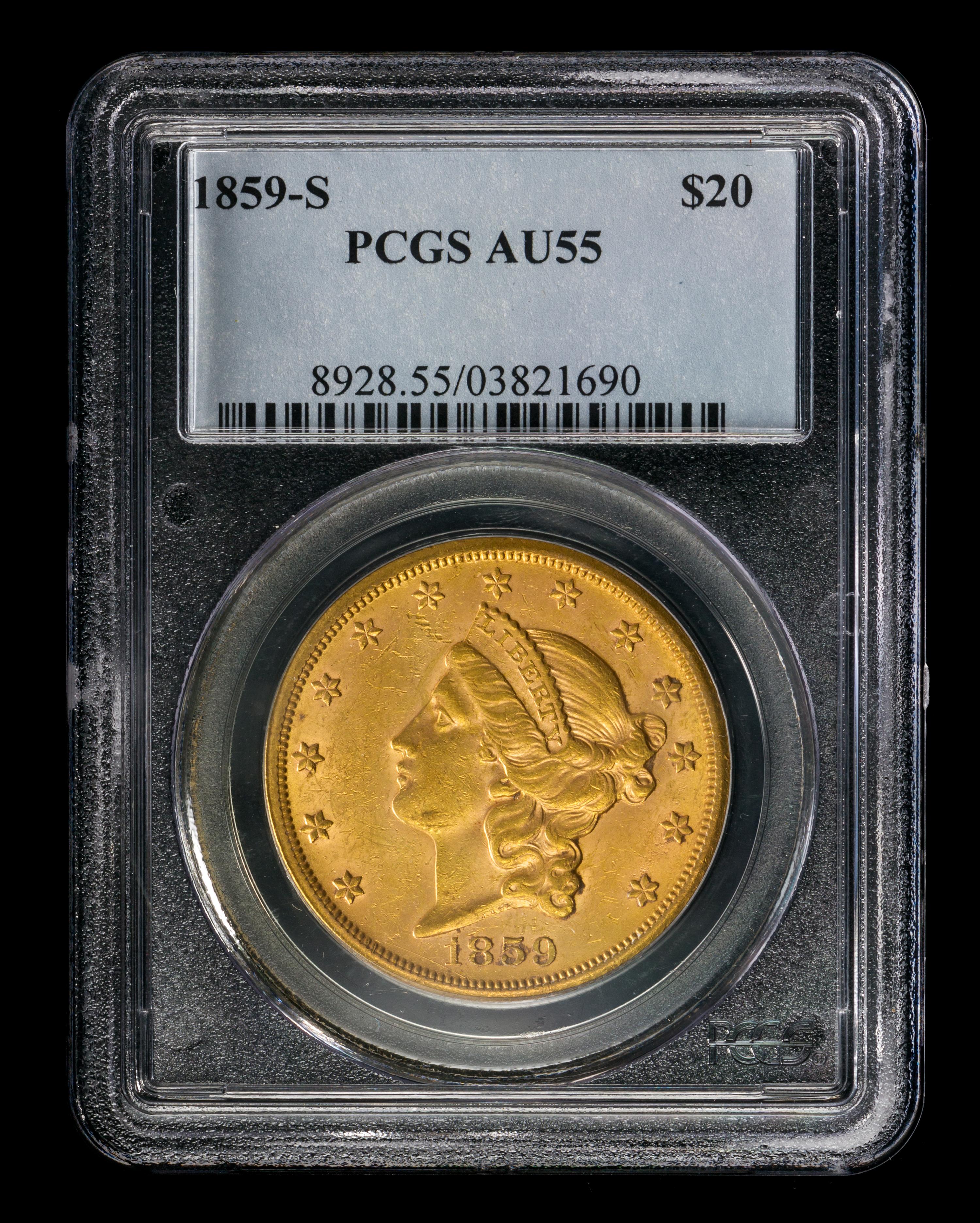 A United States 1859-S Liberty Head $20 Gold Coin