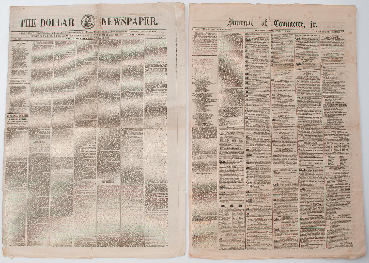 [CIVIL WAR]. A group of 7 newspapers from 1861, incl. pre-war and homefront news, featuring New York Times commentary on evolving CSA government.