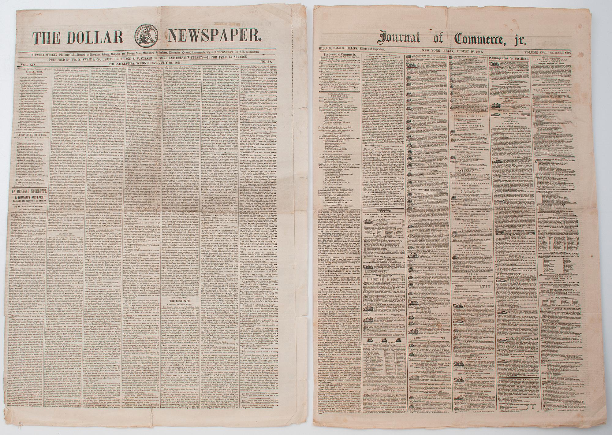 [CIVIL WAR]. A group of 7 newspapers from 1861, incl. pre-war and homefront news, featuring New York Times commentary on evolving CSA government.
