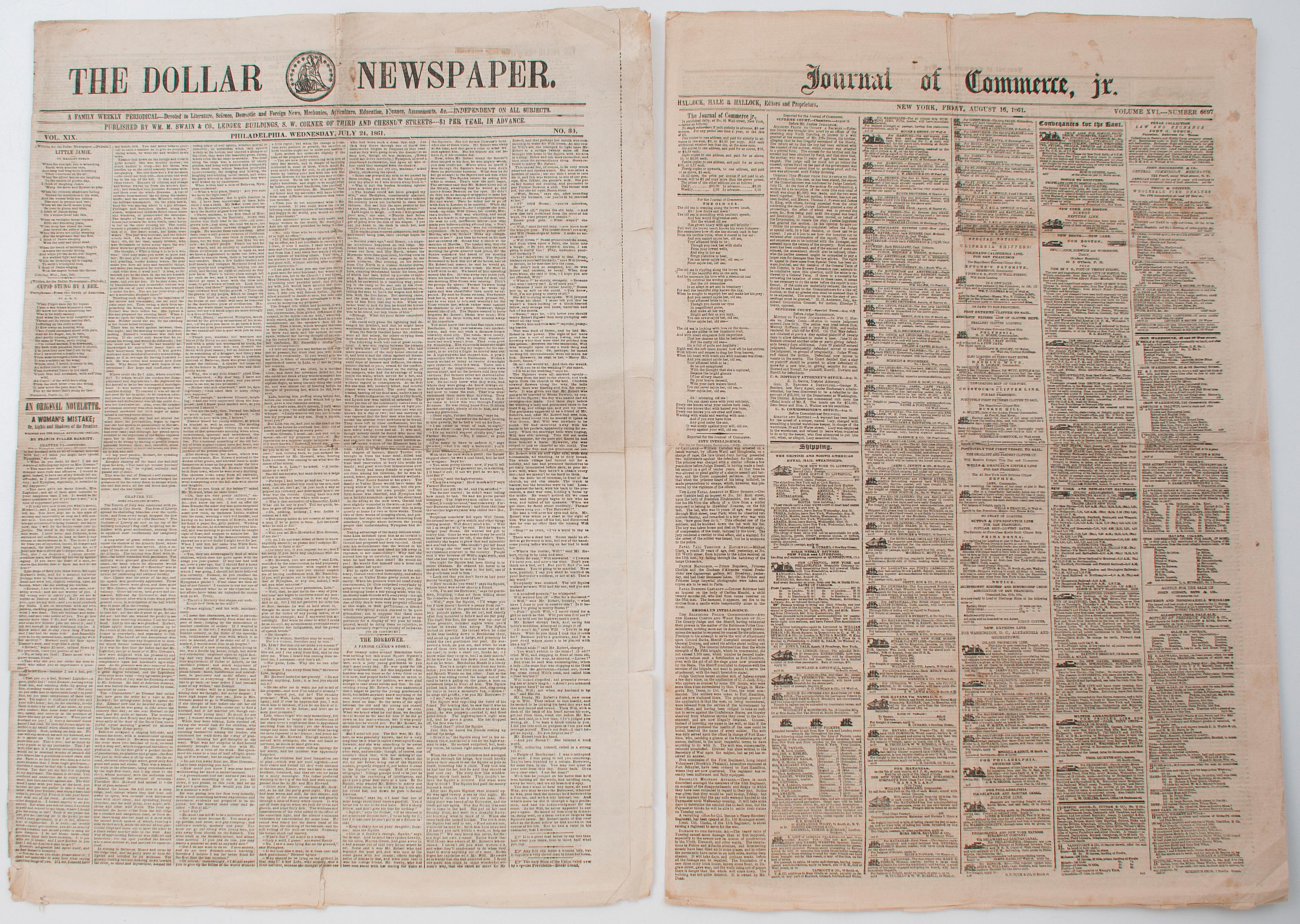 [CIVIL WAR]. A group of 7 newspapers from 1861, incl. pre-war and homefront news, featuring New York Times commentary on evolving CSA government.