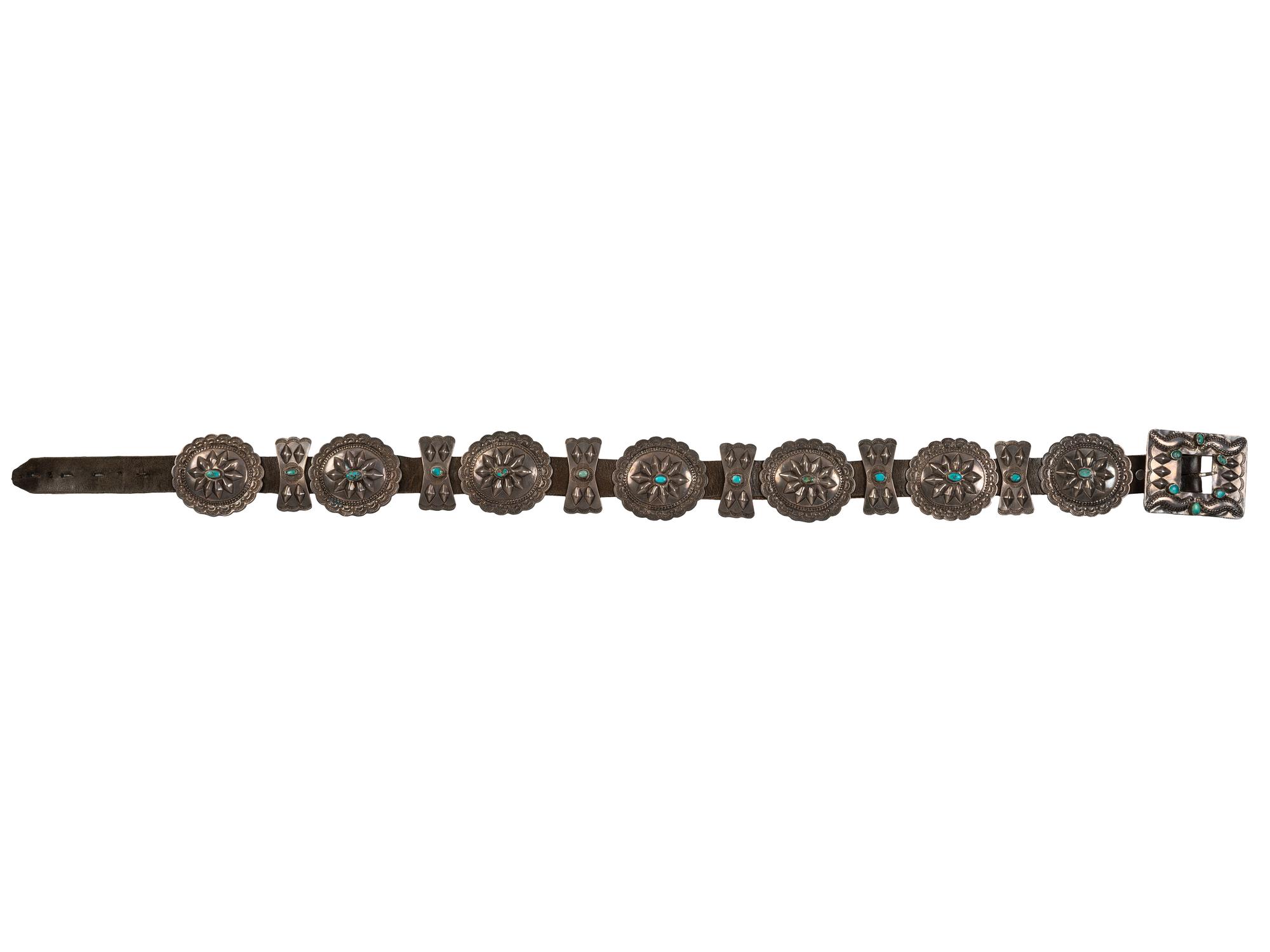 Navajo Silver and Turquoise Concha Belt