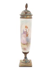 A Sèvres Style Porcelain and Champlevé Vase