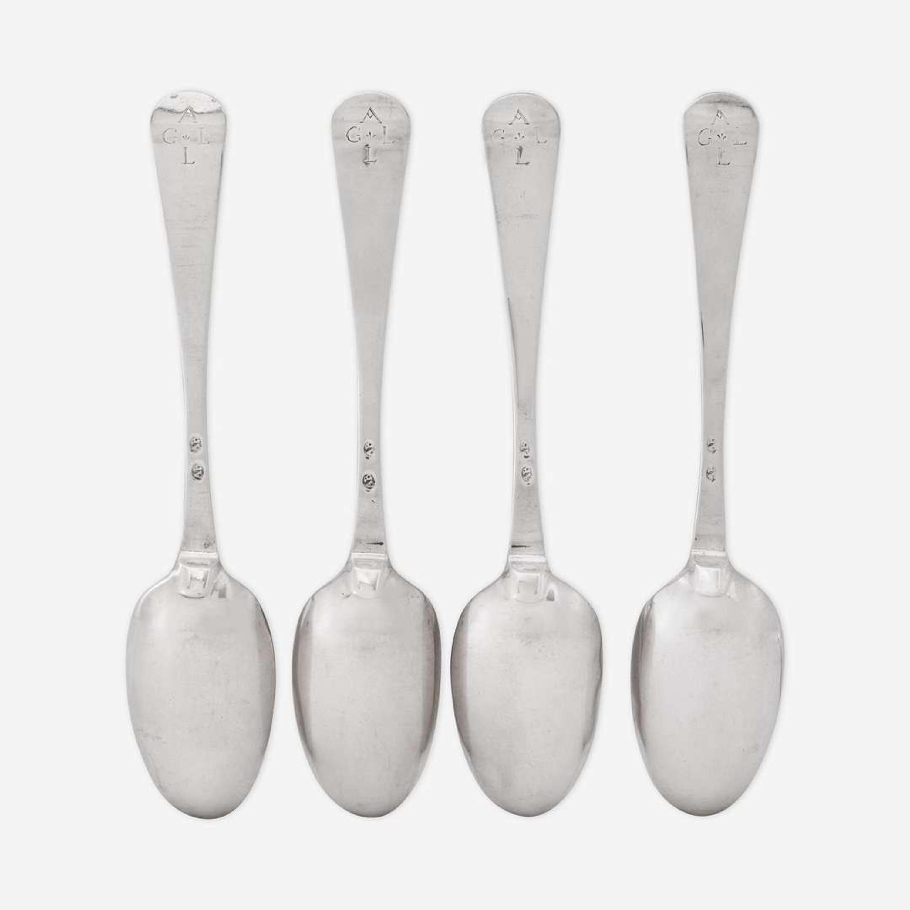 A rare set of four silver tablespoons Adrian Bancker (1703-1772), New York, NY, circa 1740