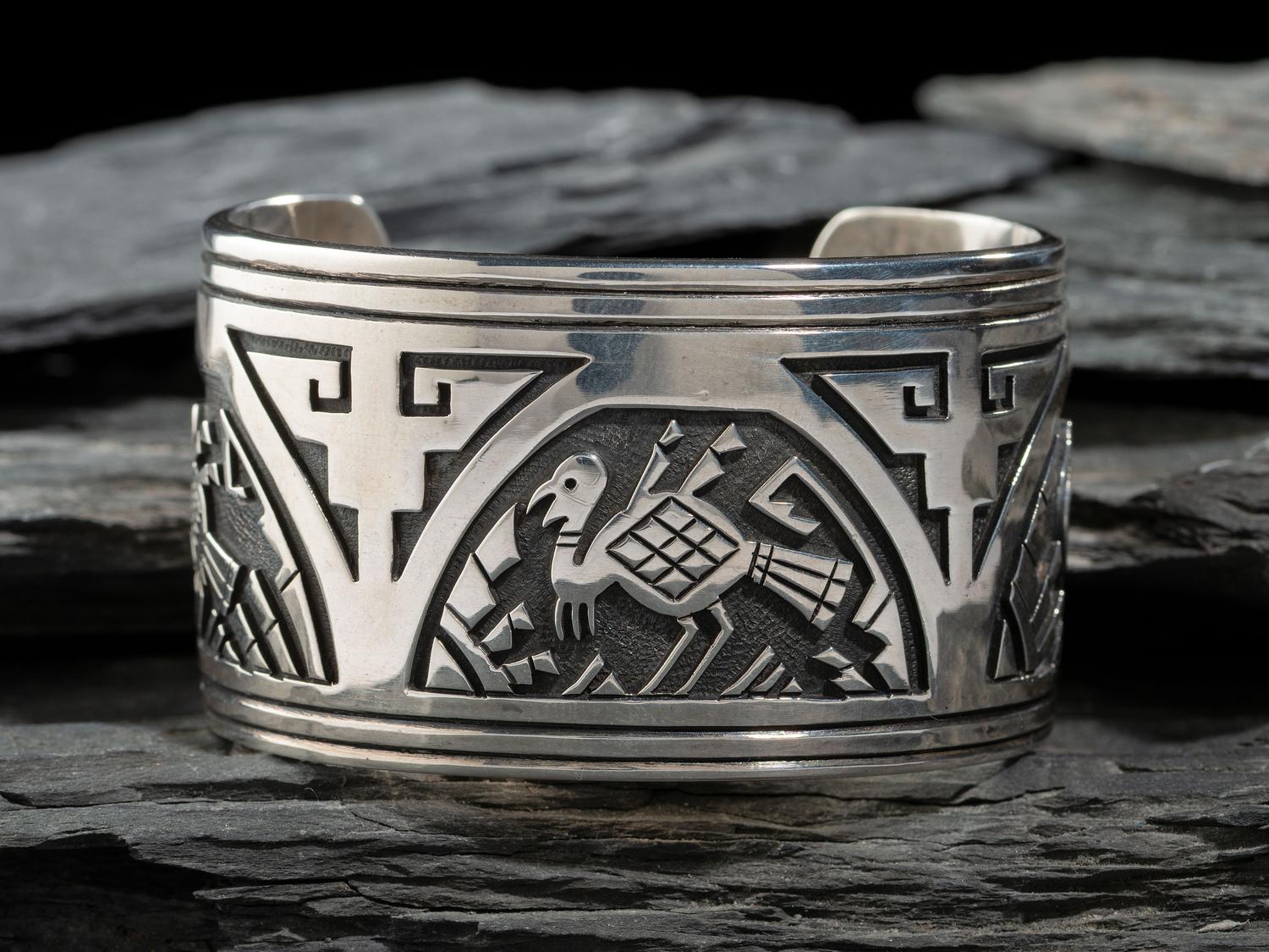 Sterling Silver Overlay Cuff Bracelet, with Turkeys