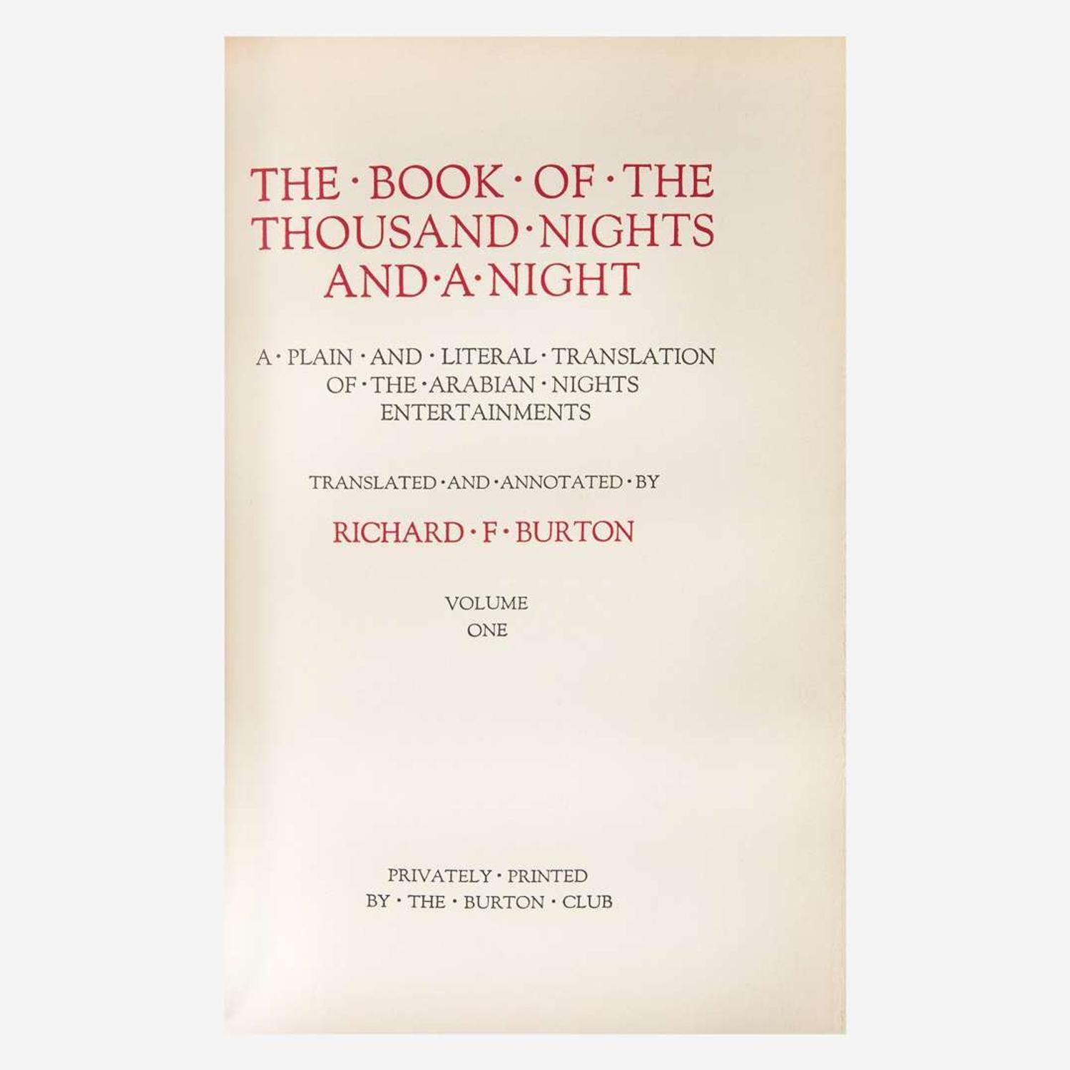 [Fine Bindings] Burton, Richard F. (editor) The Book of the Thousand Nights and a Night: A Plain and Literal Translation of the Arabian Nights Entertainments