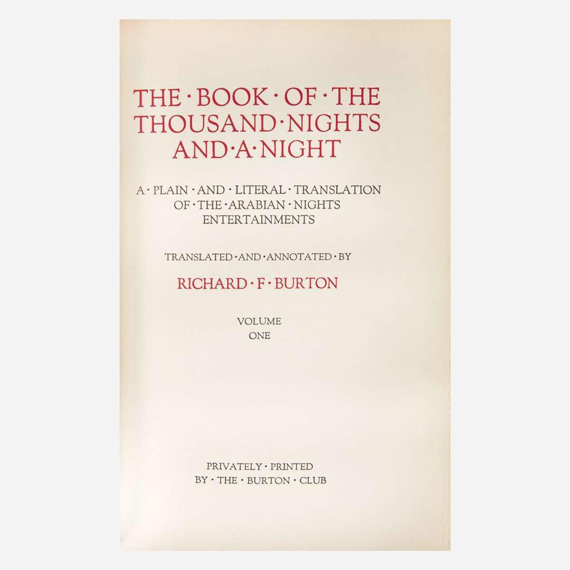 [Fine Bindings] Burton, Richard F. (editor) The Book of the Thousand Nights and a Night: A Plain and Literal Translation of the Arabian Nights Entertainments