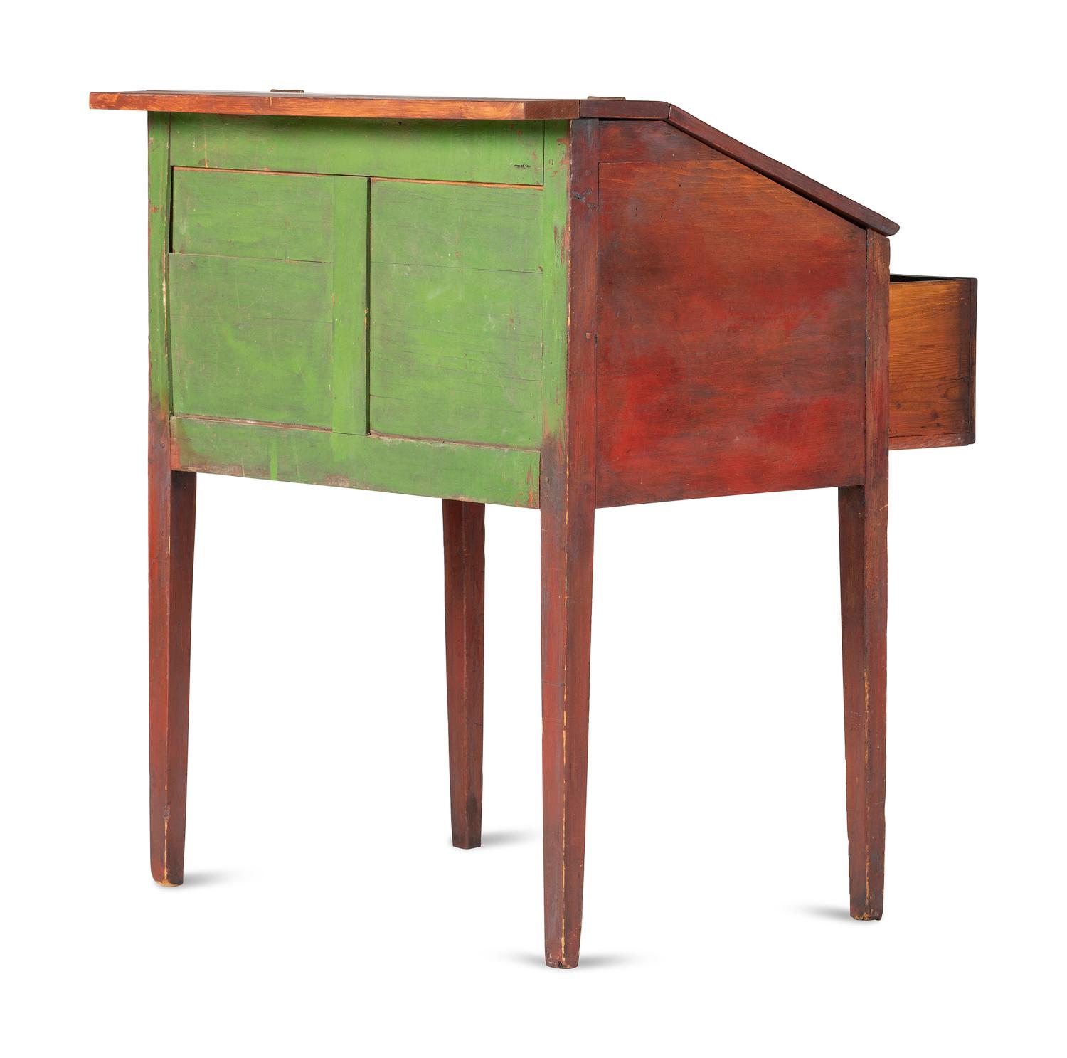 A Country Federal Red-Painted Pine School Master's Desk