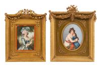 Two Continental Portrait Miniatures Larger overall: height 11 3/8 x width 8 7/8 inches. — LATE 19TH/EARLY 20TH CENTURY