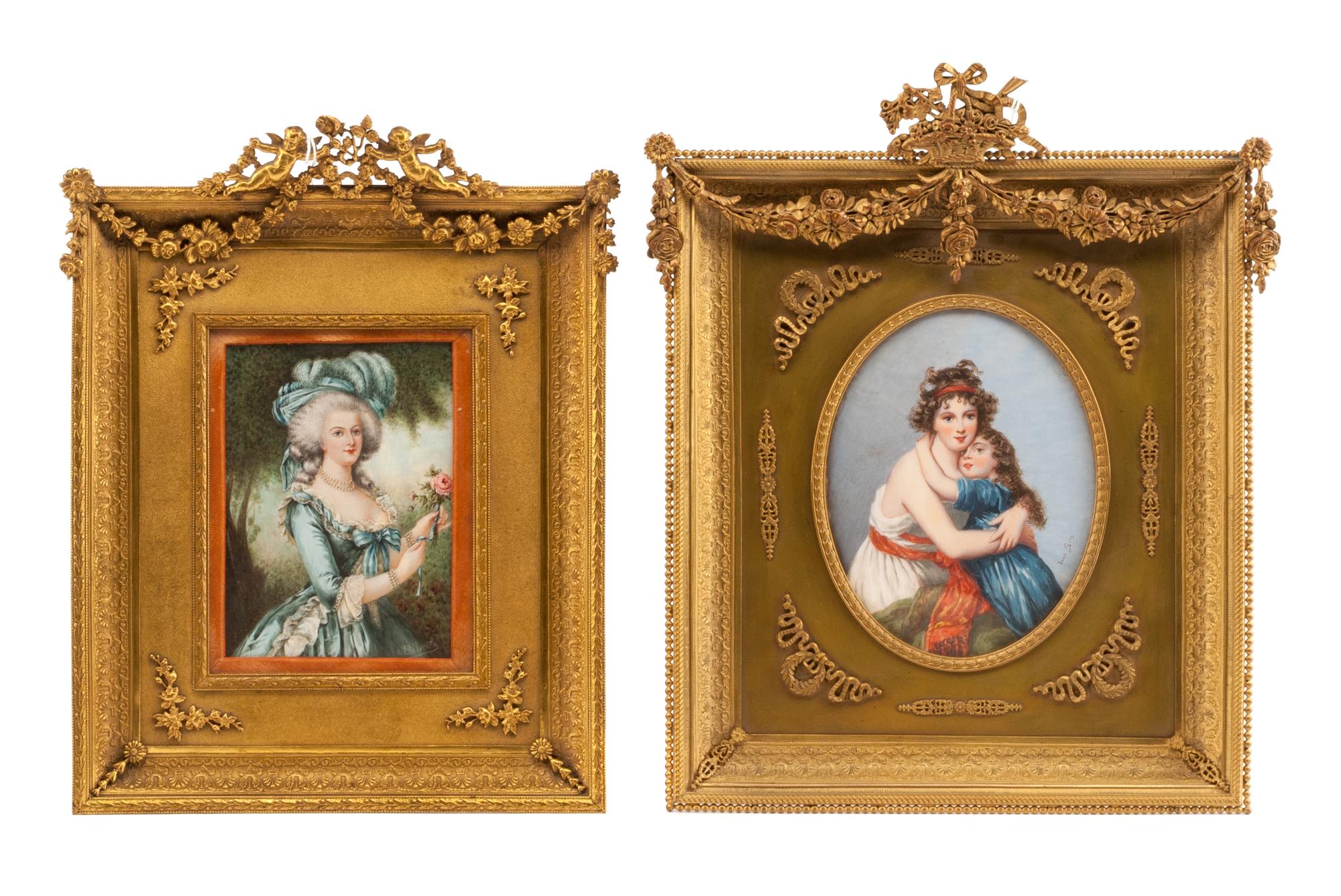 Two Continental Portrait Miniatures Larger overall: height 11 3/8 x width 8 7/8 inches. — LATE 19TH/EARLY 20TH CENTURY